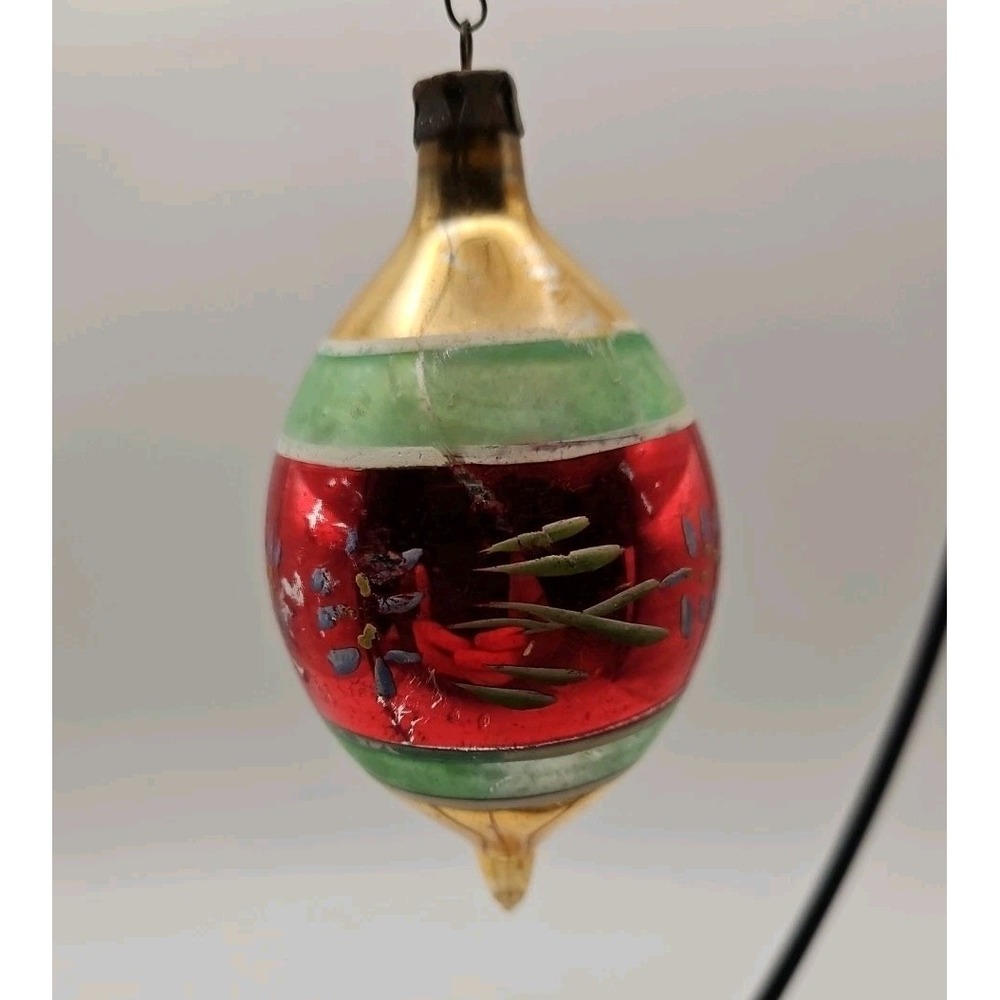 Vintage Teardrop Shaped Christmas Ornament‎ / Handpainted (447)